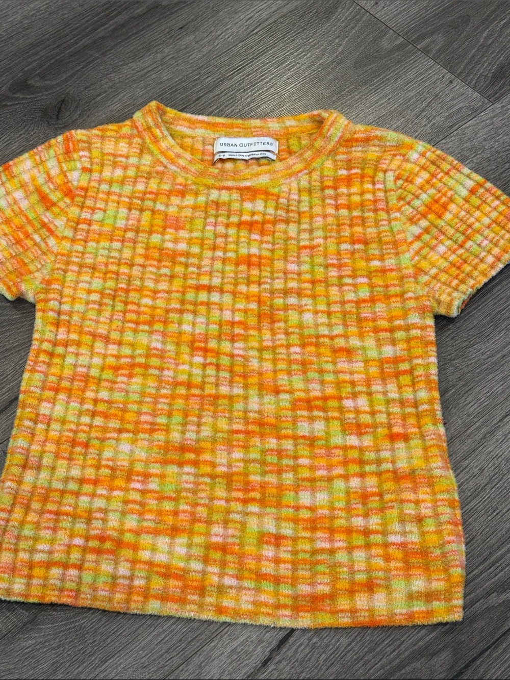 Urban Outfitters Yellow Orange Check Ribbed Stretch Crop Top